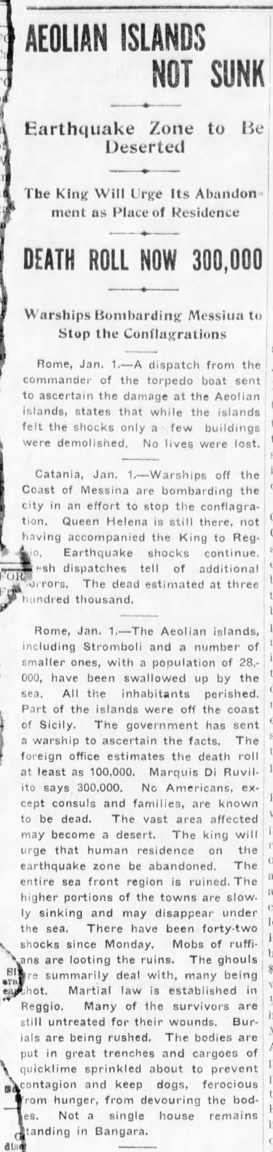 Aeolian Islands not "swallowed up" (1909). - 