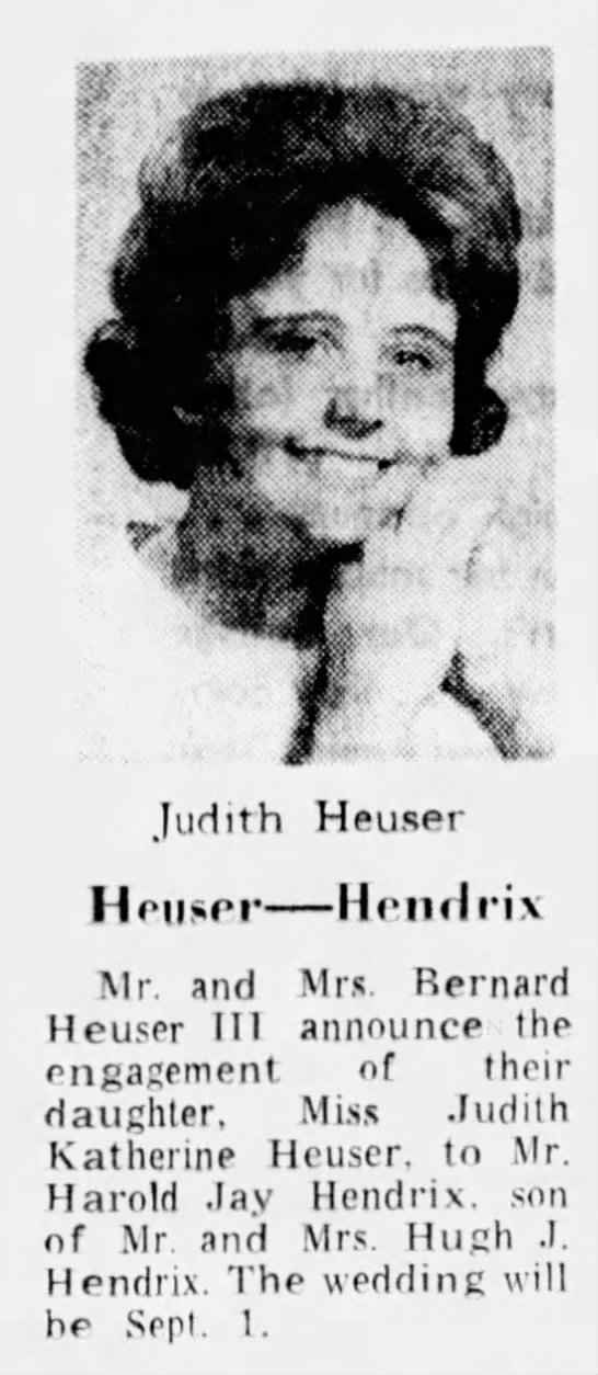 Judith Heuser, Harold Hendrix. Sept 1, 1967