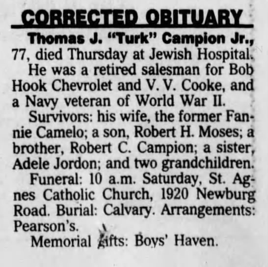 Obituary for Thomas J. Campion (Aged 77) - 
