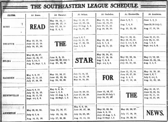 1911 Southeastern League schedule - 