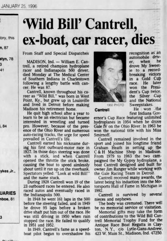 CANTRELL, William E. - 1996-01-25 Obituary - 