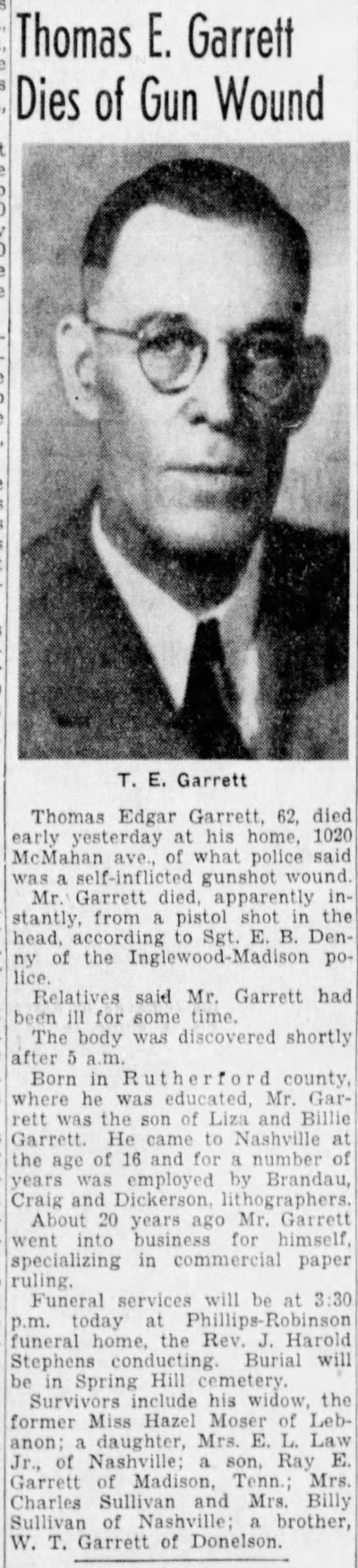 Thomas Edgar Garrett Death