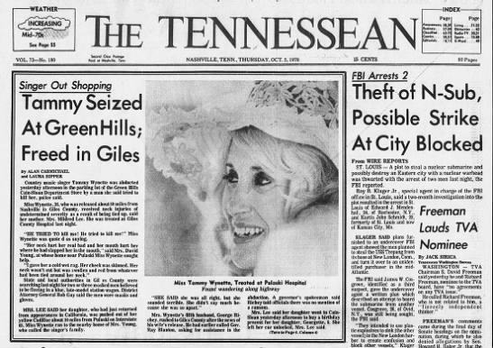 Tammy Wynette abducted - October 1978 - Tennessean - 