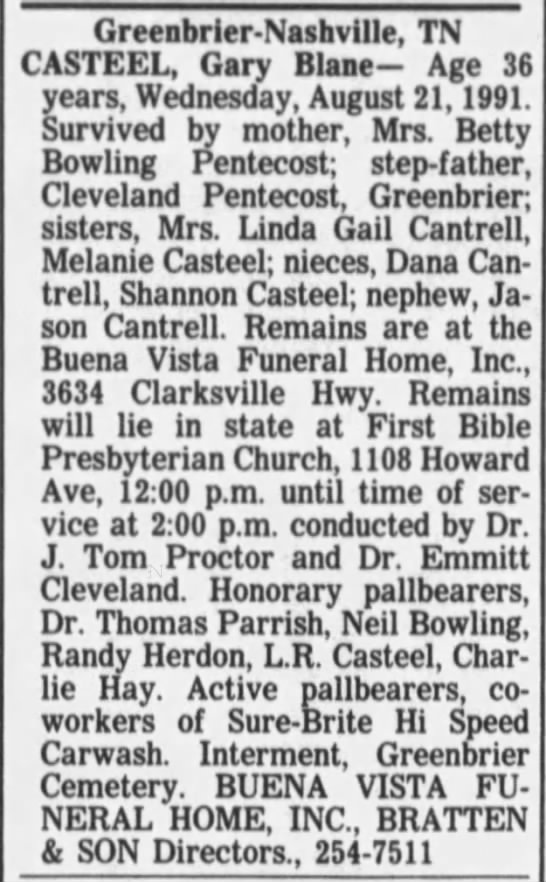 Gary Blane Casteel Obituary