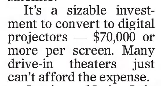 Conversion to film to digital is too expensive for many drive-in theaters - 