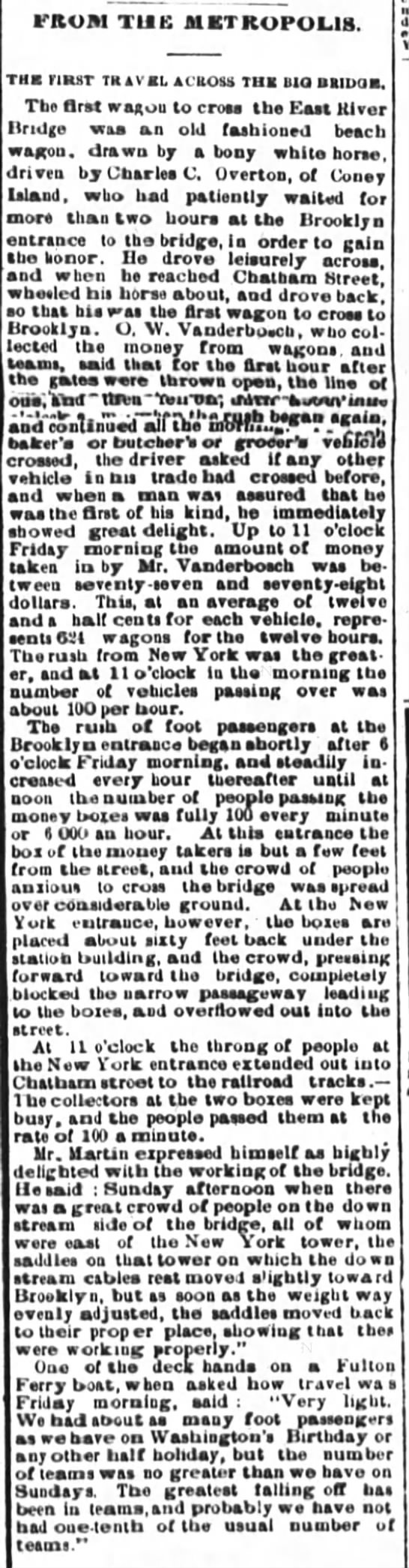 First to Cross Brooklyn Bridge (1883) - 