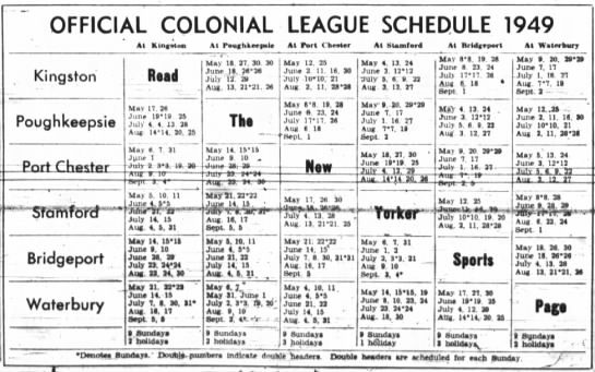 1949 Colonial League schedule - 