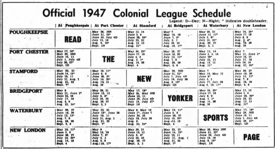 1947 Colonial League schedule - 