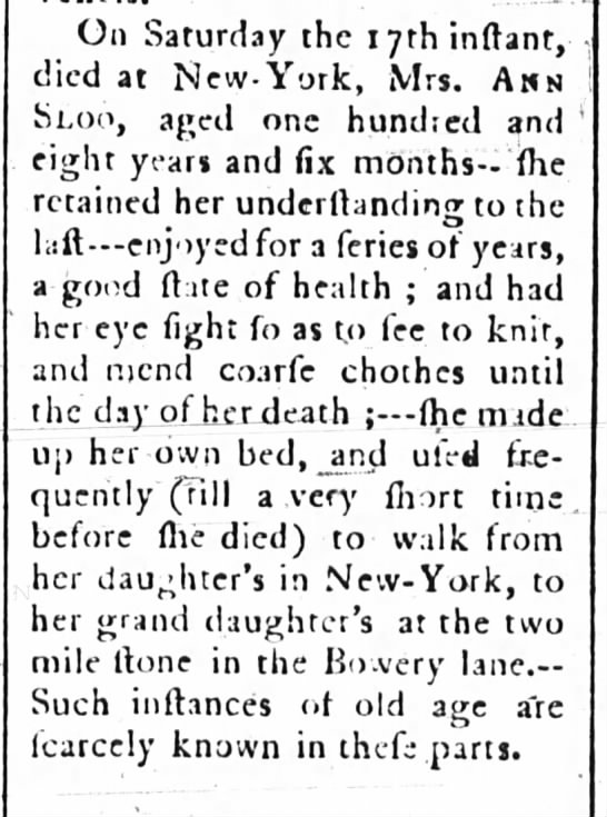 108-year-old woman dies, 1785 - 