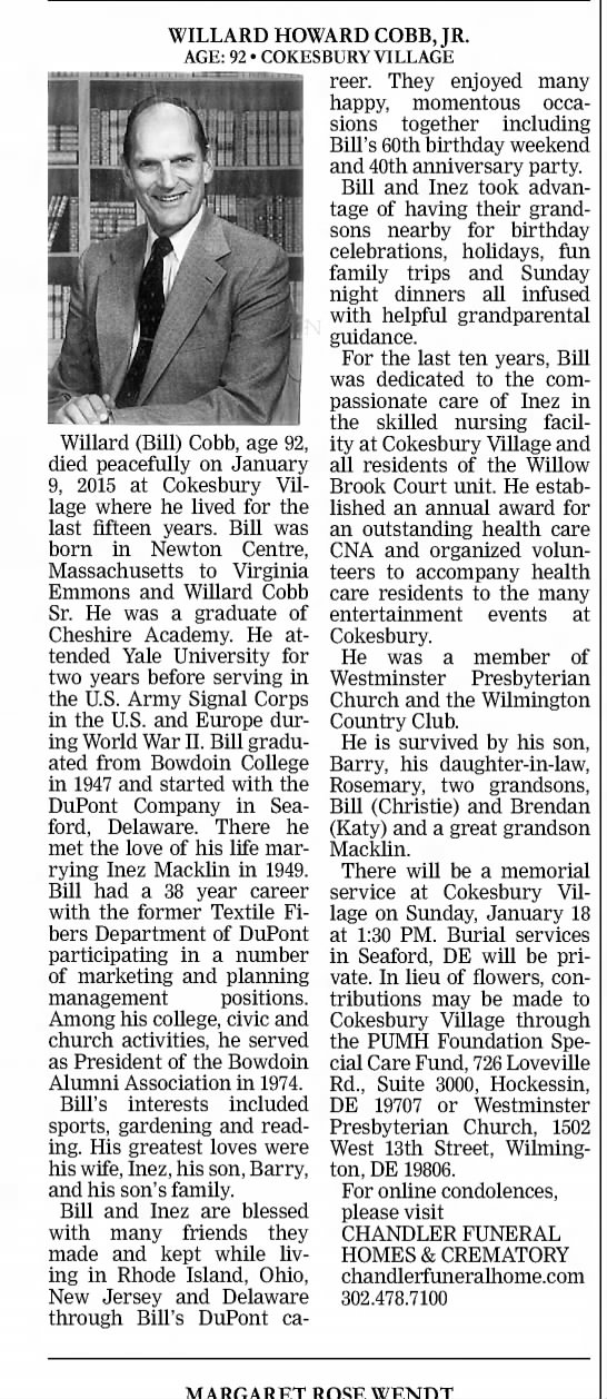 Obituary for WILLARD HOWARD Cobb (Aged 92) - 