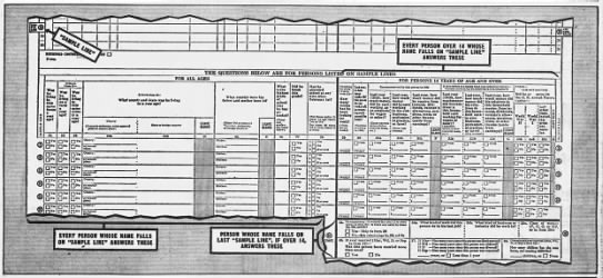1950 census form example with sample line questions - 