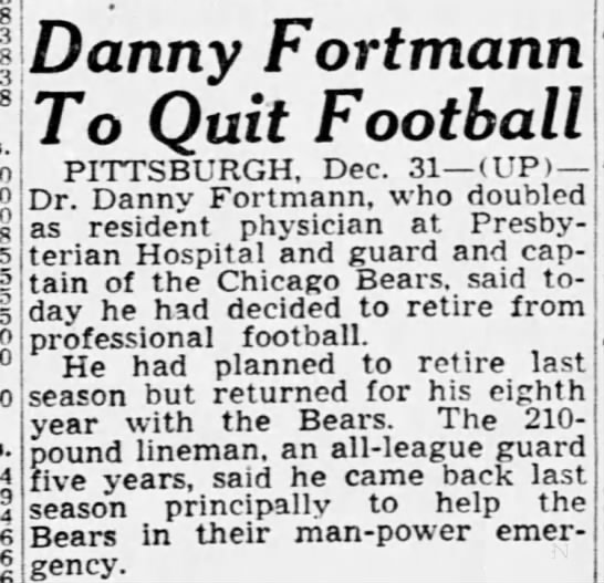 Danny Fortmann To Quit Football - 
