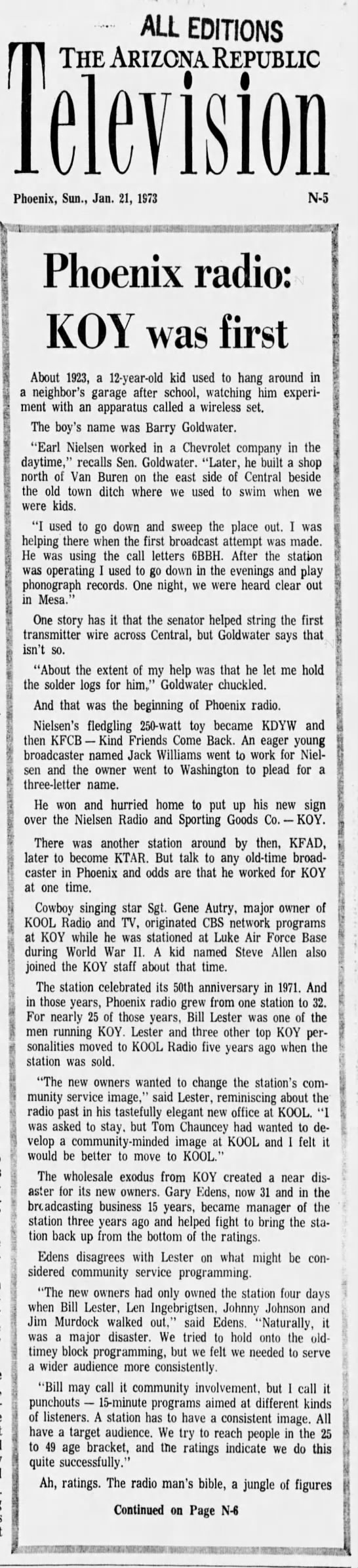 Phoenix radio: KOY was first - 