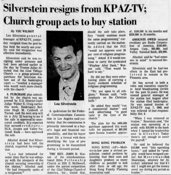 Silverstein resigns from KPAZ-TV; Church group to buy station - 