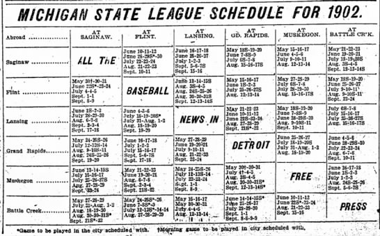 1902 Michigan State League schedule - 