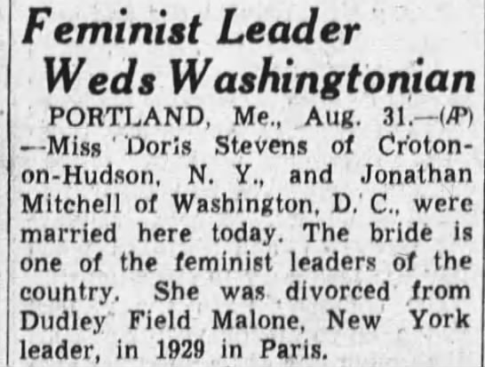 Feminist Leader Weds Washingtonian Oakland Tribune, (Oakland, California) 31 August 1935, p 1 - 