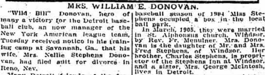 Detroit Free Press: 'Wild Bill' Donovan Sued for Divorce, 1915 - 