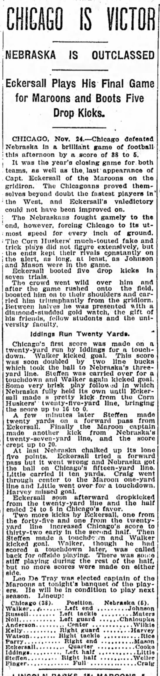 1906 Nebraska-Chicago football, Indianapolis Star - 