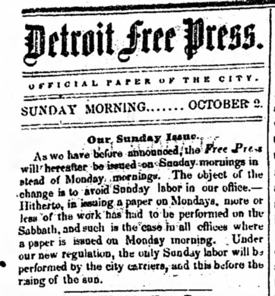 First Sunday issue of the Detroit Free Press - 