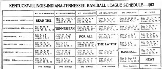 1912 Kitty League schedule - 