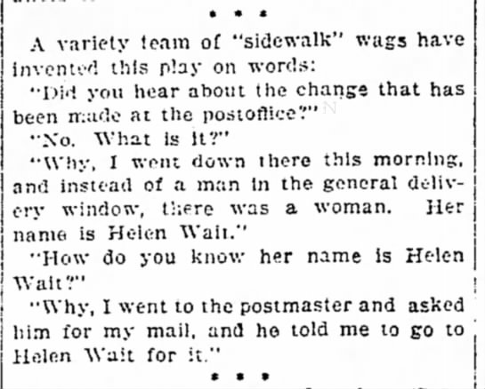 "Go to Helen Wait" --hell and wait (1897). - 