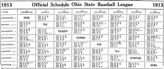 1913 Ohio State League schedule - 