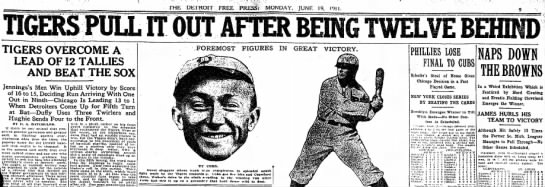 Tigers History: Tigers Pull It Out After Being Twelve Behind, 1911 - 