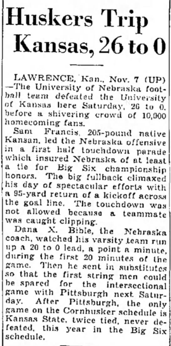 1936 Nebraska-Kansas football, UP - 