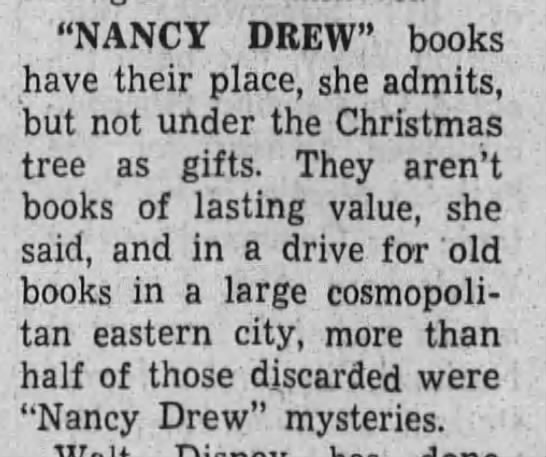 Nancy Drew books not of "lasting value" 1965 - 