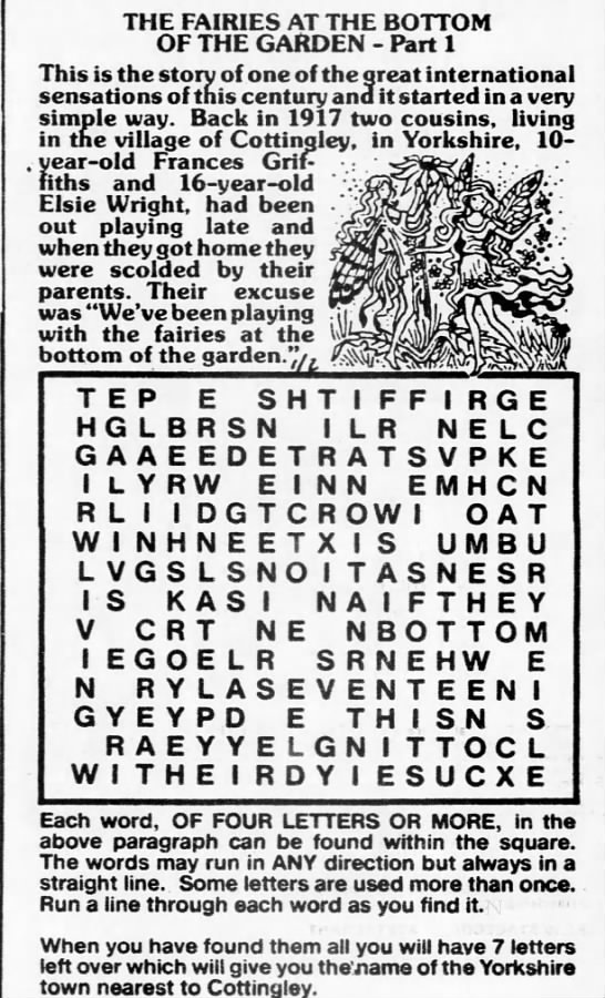 Cottingley Fairies Word Search - 