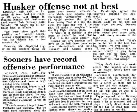 1971 Nebraska-Kansas football, AP - 