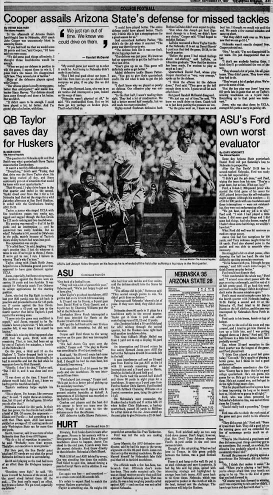 1987 Nebraska-Arizona State football, AR2 - 