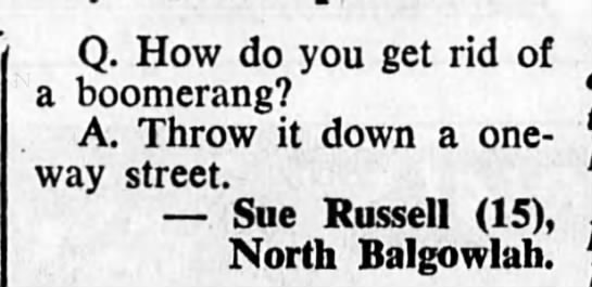 "How do you get rid of a boomerang" (1973). - 