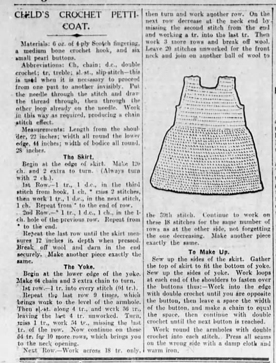 "Child's crochet petticoat" pattern (1926) - 