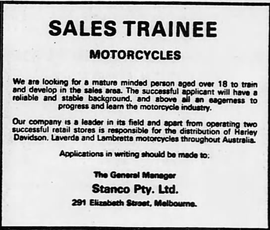 Sales Trainee for Stanco. - 