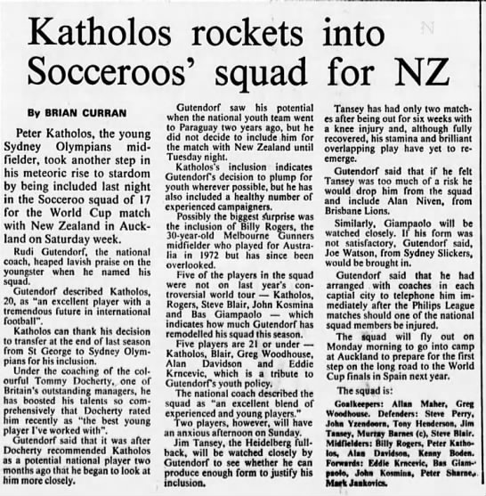 Katholos rockets into Socceroos' squad for NZ - 