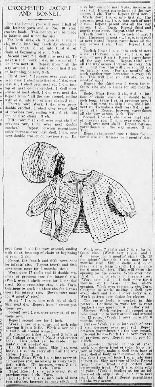 "Crocheted jacket and bonnet" pattern (1924) - 