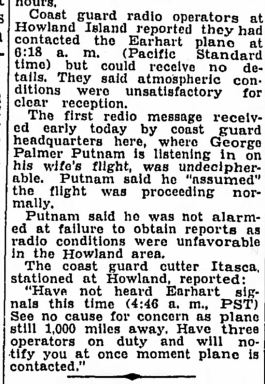 Problems contacting Amelia Earhart by radio on final flight - 