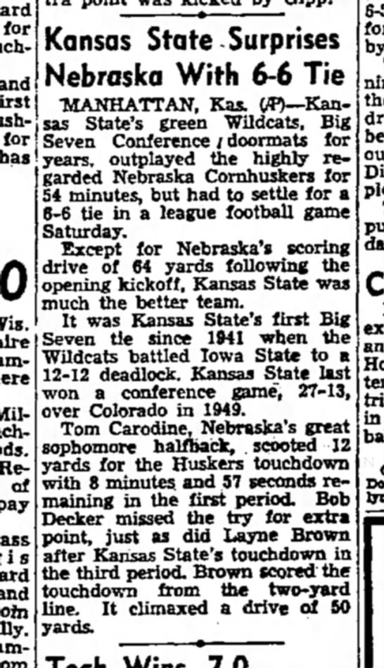 1951 Nebraska-Kansas State, AP - 
