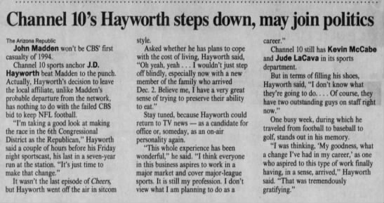 Channel 10's Hayworth steps down, may join politics - 