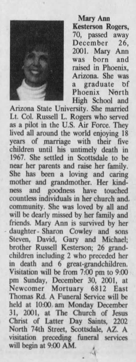 Mary Ann Rogers Obituary - 