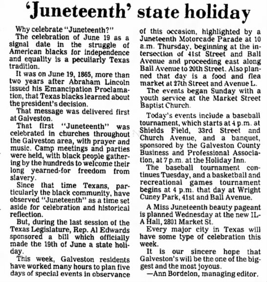 "'Juneteenth' state holiday" (Texas, 1980) - 