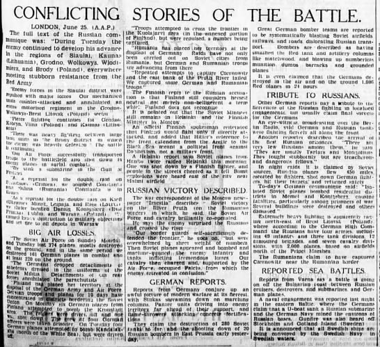 "Conflicting Stories of the Battle" from early days of Operation Barbarossa - 