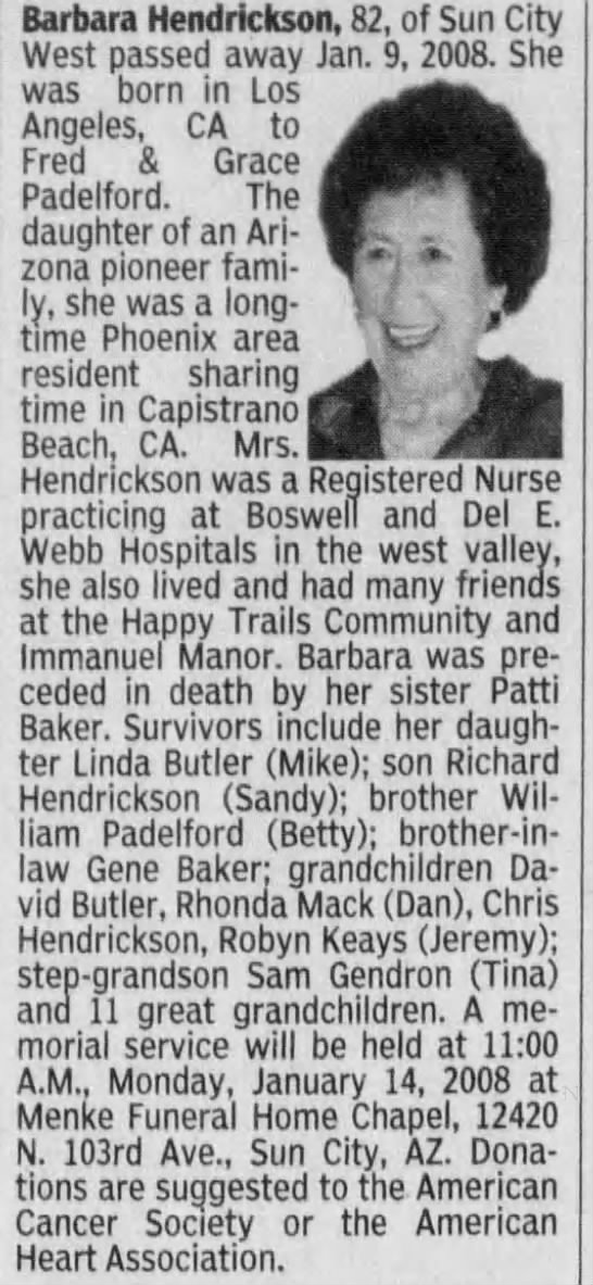 Obituary for Barbara Hendrickson (Aged 82) - 