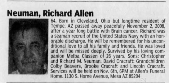 Obituary for Richard Allen Neuman (Aged 64)