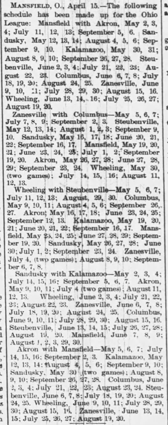 1887 Ohio State League schedule - 