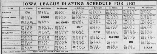 1907 Iowa State League schedule - 