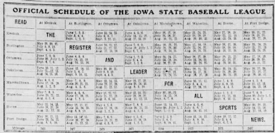 1905 Iowa State League schedule - 