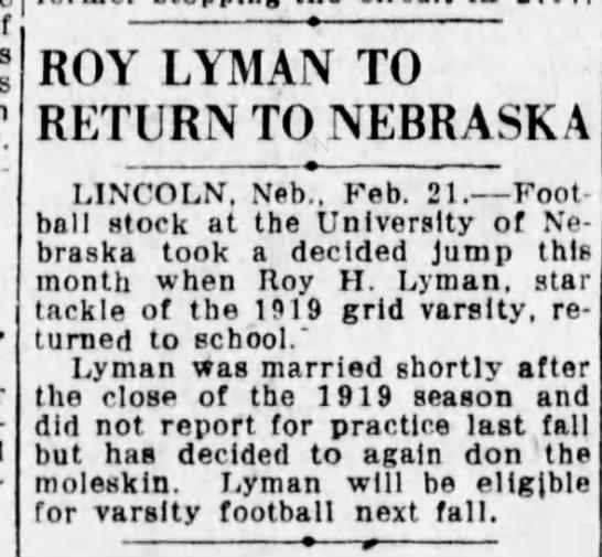 Roy Lyman To Return To Nebraska - 