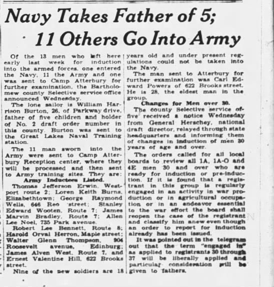 Father of five drafted into the Navy - May 1945 - 